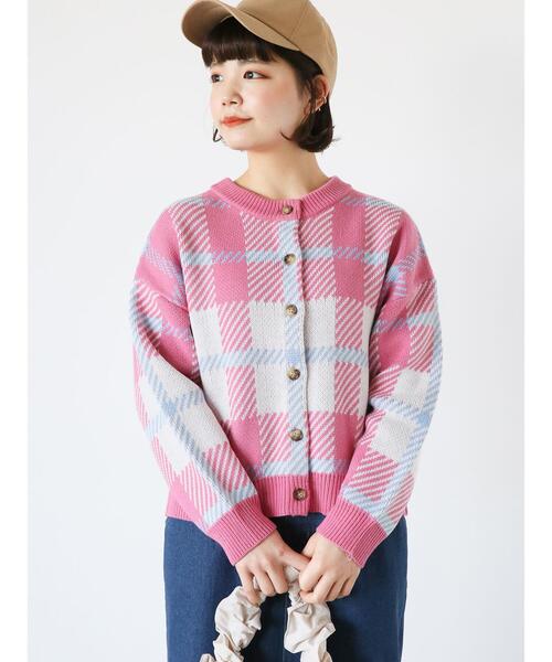 ehka sopo（エヘカソポ）の「チェッククルーカーディガン（カーディガン/ボレロ・レディース・ラベンダー/ブルー/イエロー/ピンク/グリーン・F）」の5枚目の写真