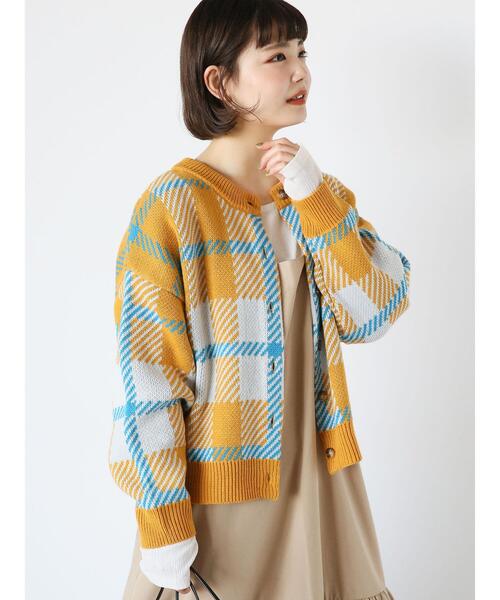 ehka sopo（エヘカソポ）の「チェッククルーカーディガン（カーディガン/ボレロ・レディース・ラベンダー/ブルー/イエロー/ピンク/グリーン・F）」の4枚目の写真