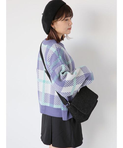 ehka sopo（エヘカソポ）の「チェッククルーカーディガン（カーディガン/ボレロ・レディース・ラベンダー/ブルー/イエロー/ピンク/グリーン・F）」の3枚目の写真