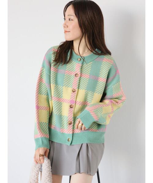 ehka sopo（エヘカソポ）の「チェッククルーカーディガン（カーディガン/ボレロ・レディース・ラベンダー/ブルー/イエロー/ピンク/グリーン・F）」の2枚目の写真