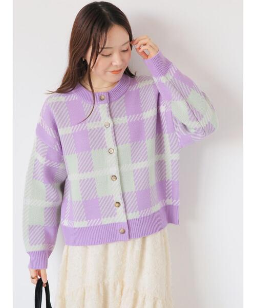 ehka sopo（エヘカソポ）の「チェッククルーカーディガン（カーディガン/ボレロ・レディース・ラベンダー/ブルー/イエロー/ピンク/グリーン・F）」の6枚目の写真