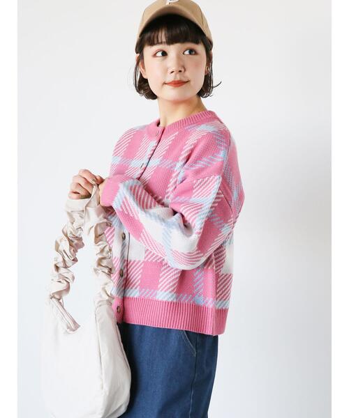 ehka sopo（エヘカソポ）の「チェッククルーカーディガン（カーディガン/ボレロ・レディース・ラベンダー/ブルー/イエロー/ピンク/グリーン・F）」の7枚目の写真