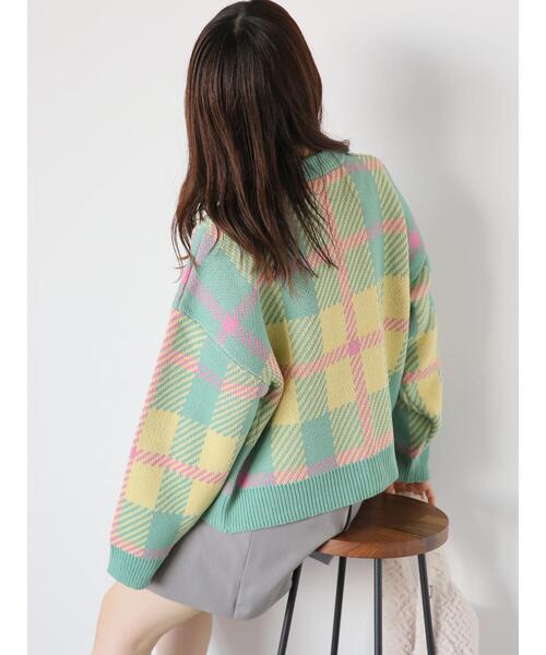 ehka sopo（エヘカソポ）の「チェッククルーカーディガン（カーディガン/ボレロ・レディース・ラベンダー/ブルー/イエロー/ピンク/グリーン・F）」の18枚目の写真