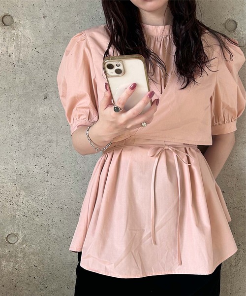 カシュクールパフスリーブブラウス miette（ミエット） ブラウス シャツ カシュクールパフスリーブ