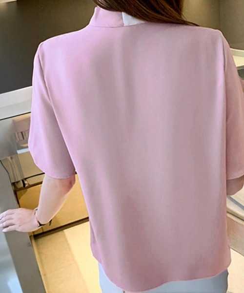 Miniministore(ミニミニストア)の「2way ボウタイブラウスフ レア袖 無地 レディース半袖(シャツ/ブラウス・レディース・ピンク/ホワイト/ミント/ブルー・L/M)」の13枚目の写真