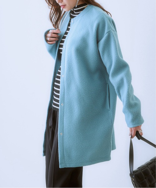 SMILE LAND（スマイルランド）の「大きいサイズ フェイクスライバーノーカラージャケット（ノーカラージャケット・レディース・ブルー系/ブラック・L～LL/3L～4L）」の2枚目の写真