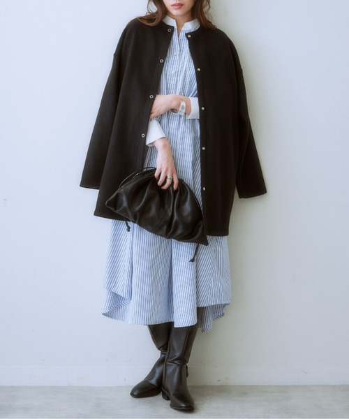 SMILE LAND（スマイルランド）の「大きいサイズ フェイクスライバーノーカラージャケット（ノーカラージャケット・レディース・ブルー系/ブラック・L～LL/3L～4L）」の16枚目の写真