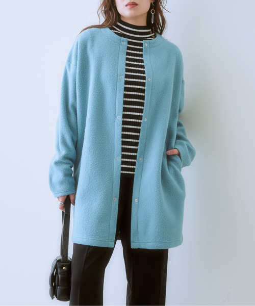 SMILE LAND（スマイルランド）の「大きいサイズ フェイクスライバーノーカラージャケット（ノーカラージャケット・レディース・ブルー系/ブラック・L～LL/3L～4L）」の3枚目の写真