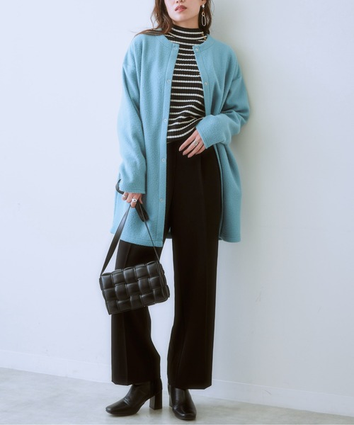 SMILE LAND（スマイルランド）の「大きいサイズ フェイクスライバーノーカラージャケット（ノーカラージャケット・レディース・ブルー系/ブラック・L～LL/3L～4L）」の6枚目の写真