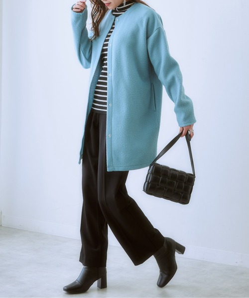 SMILE LAND（スマイルランド）の「大きいサイズ フェイクスライバーノーカラージャケット（ノーカラージャケット・レディース・ブルー系/ブラック・L～LL/3L～4L）」の7枚目の写真