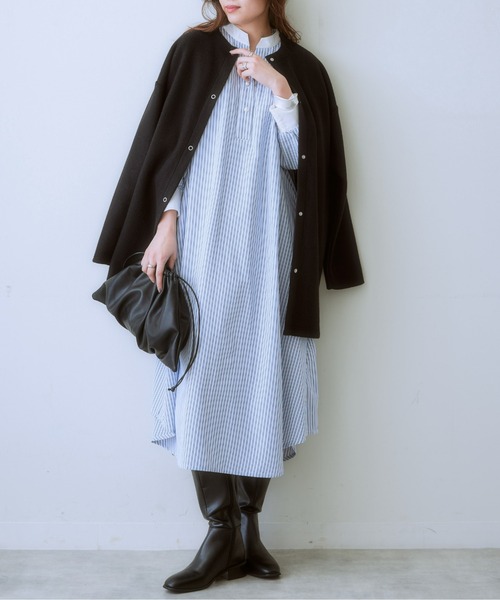 SMILE LAND（スマイルランド）の「大きいサイズ フェイクスライバーノーカラージャケット（ノーカラージャケット・レディース・ブルー系/ブラック・L～LL/3L～4L）」の12枚目の写真