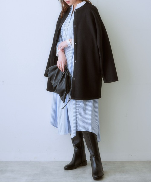 SMILE LAND（スマイルランド）の「大きいサイズ フェイクスライバーノーカラージャケット（ノーカラージャケット・レディース・ブルー系/ブラック・L～LL/3L～4L）」の13枚目の写真