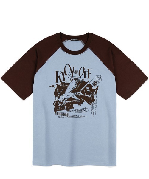 NASTY KICK(ナスティーキック)の「A'GEM/9 × .kom 『NASTY KICK/ナスティー キック』 Pitchy Raglan Tee/ピッチーラグラン 半袖Tシャツ(Tシャツ/カットソー・メンズ・チャコールグレー/ライトブルー/アイボリー・L/M)」の5枚目の写真