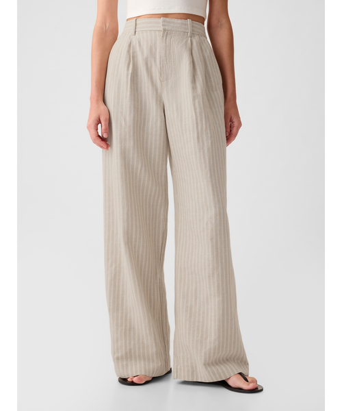 GAP（ギャップ）の「ハイライズ コットンリネン プリーツ トラウザーパンツ（その他パンツ・レディース・ホワイト×ネイビー/ベージュ/ネイビー・4/2/8/10/00/0/000/6）」の5枚目の写真