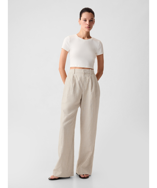GAP（ギャップ）の「ハイライズ コットンリネン プリーツ トラウザーパンツ（その他パンツ・レディース・ホワイト×ネイビー/ベージュ/ネイビー・4/2/8/10/00/0/000/6）」の10枚目の写真