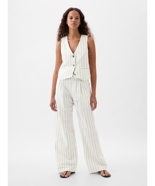 GAP（ギャップ）の「ハイライズ コットンリネン プリーツ トラウザーパンツ（その他パンツ・レディース・ホワイト×ネイビー/ベージュ/ネイビー・4/2/8/10/00/0/000/6）」の11枚目の写真