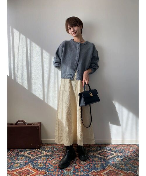 Green　Parks（グリーンパークス）の「クルーネックカーディガン（カーディガン/ボレロ・レディース・杢グレー/カーキ/ベージュ/マスタード・FREE）」の6枚目の写真