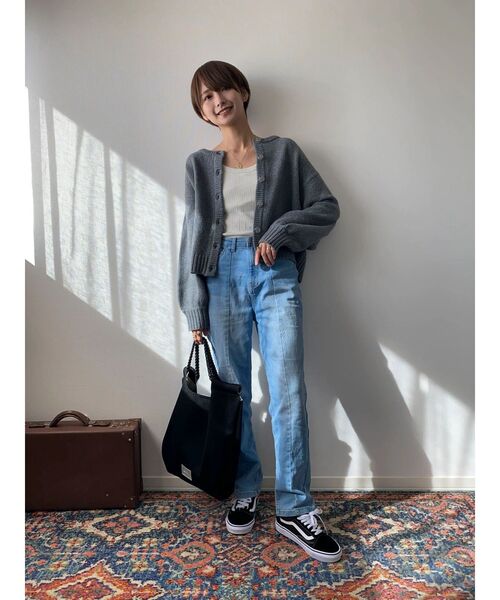 Green　Parks（グリーンパークス）の「クルーネックカーディガン（カーディガン/ボレロ・レディース・杢グレー/カーキ/ベージュ/マスタード・FREE）」の11枚目の写真