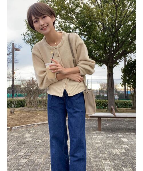 Green　Parks（グリーンパークス）の「クルーネックカーディガン（カーディガン/ボレロ・レディース・杢グレー/カーキ/ベージュ/マスタード・FREE）」の14枚目の写真