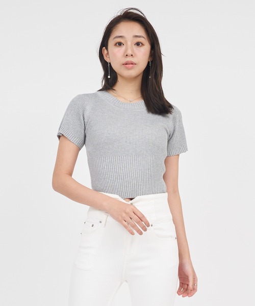 ROYAL PARTY（ロイヤルパーティー）の「ウォッシャブルコンパクト半袖ニットトップス（ニット/セーター・レディース・ピンク/レッド系その他/ブラック/マルチ/オフホワイト/グレー・FREE）」の7枚目の写真