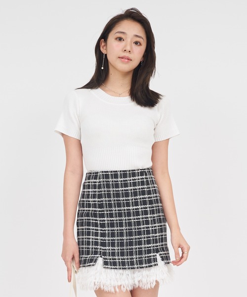 ROYAL PARTY（ロイヤルパーティー）の「ウォッシャブルコンパクト半袖ニットトップス（ニット/セーター・レディース・ピンク/レッド系その他/ブラック/マルチ/オフホワイト/グレー・FREE）」の9枚目の写真