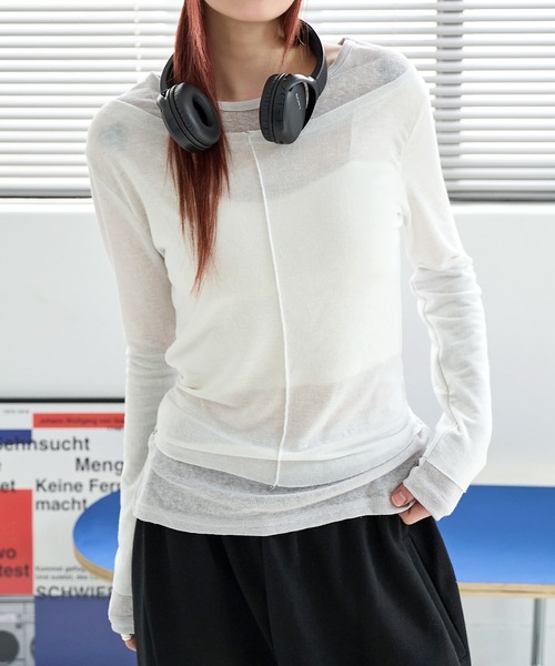 UNE MANSION（ユヌマンション）の「バイカラーステッチアンバランスビンテージレイヤードカットソー（Tシャツ/カットソー・レディース・ブラック/アイボリー/チャコール/ピンク・FREE）」の2枚目の写真