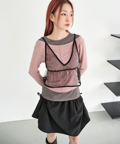 UNE MANSION（ユヌマンション）の「バイカラーステッチアンバランスビンテージレイヤードカットソー（Tシャツ/カットソー・レディース・ブラック/アイボリー/チャコール/ピンク・FREE）」の17枚目の写真