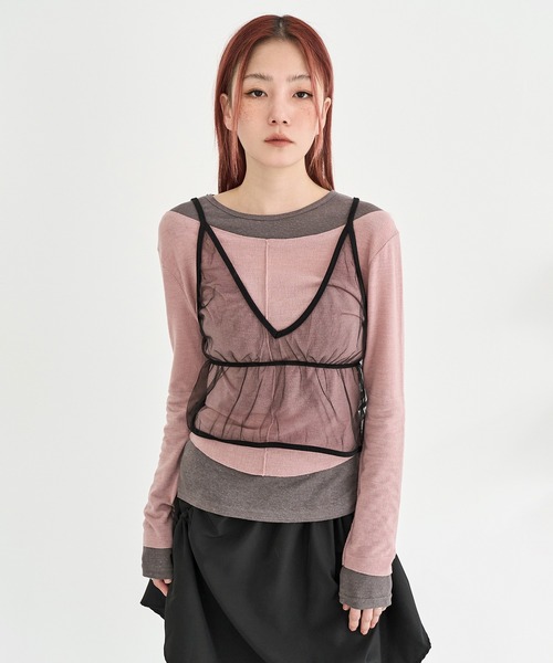 UNE MANSION（ユヌマンション）の「バイカラーステッチアンバランスビンテージレイヤードカットソー（Tシャツ/カットソー・レディース・ブラック/アイボリー/チャコール/ピンク・FREE）」の20枚目の写真