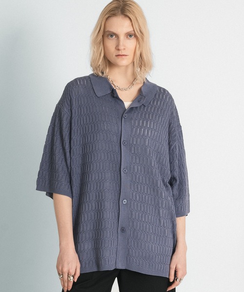 SELLE GLANT(セレグランテ)の「SHEER KNIT SHIRT/スカシアミニットシャツ(シャツ/ブラウス・メンズ・グレイッシュブルー/マスタード・SMALL/MEDIUM/LARGE)」の3枚目の写真