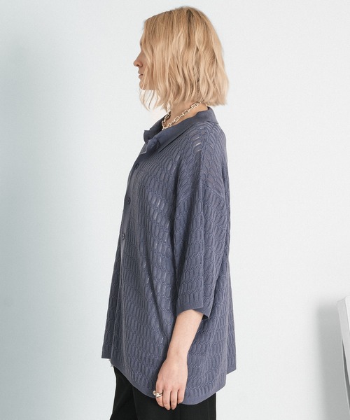 SELLE GLANT(セレグランテ)の「SHEER KNIT SHIRT/スカシアミニットシャツ(シャツ/ブラウス・メンズ・グレイッシュブルー/マスタード・SMALL/MEDIUM/LARGE)」の4枚目の写真