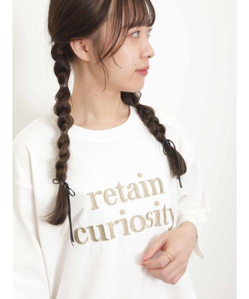 Samansa Mos2(サマンサ モスモス)の「ロゴ刺繍裾ラウンドチュニックTシャツ(Tシャツ/カットソー・レディース・チャコールグレー/イエロー/キナリ/オフホワイト・F)」の2枚目の写真