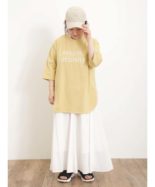 セール】ロゴ刺繍裾ラウンドチュニックTシャツ（Tシャツ