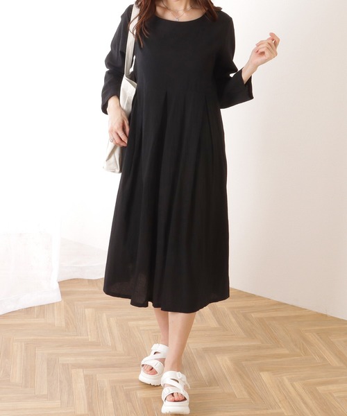 Lace Ladies(レースレディース)の「ソリッドカラー タック付き フレア ロング ワンピース(ワンピース・レディース・アイボリー/ブラック/グリーン・S/M/XL)」の4枚目の写真