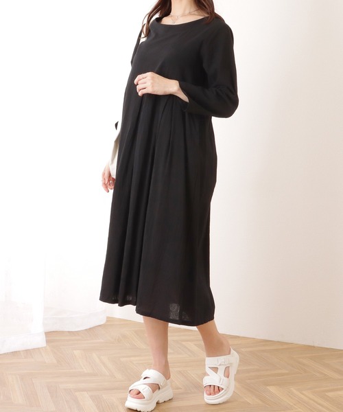 Lace Ladies(レースレディース)の「ソリッドカラー タック付き フレア ロング ワンピース(ワンピース・レディース・アイボリー/ブラック/グリーン・S/M/XL)」の6枚目の写真