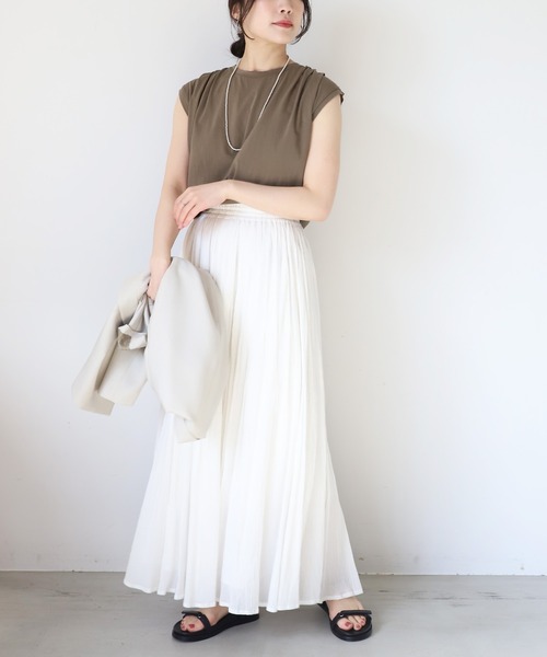 未使用タグ付✦24SS マイカ&ディール インド綿クレープランダムタックスカート MICA&DEAL(マイカ&ディール)の「インド綿クレープランダム