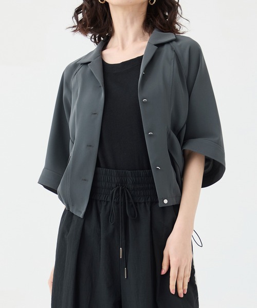 CITY TOKYO(シティトウキョウ)の「<セットアップ対応><2WAY><手洗い可能><接触冷感>ダブルクロスオープンカラーシャツ(シャツ/ブラウス・レディース・ダークグレー/ライトグレー/ネイビー/ブラック・FREE)」の3枚目の写真