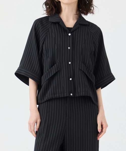 CITY TOKYO(シティトウキョウ)の「<セットアップ対応><2WAY><手洗い可能><接触冷感>ダブルクロスオープンカラーシャツ(シャツ/ブラウス・レディース・ダークグレー/ライトグレー/ネイビー/ブラック・FREE)」の2枚目の写真