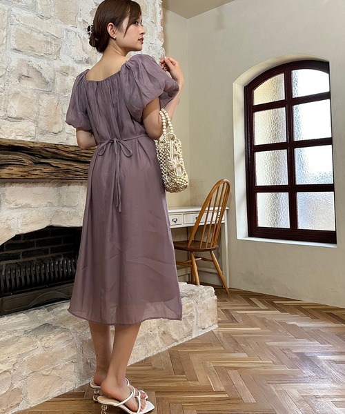 aimoha(アイモハ)の「ランタンスリーブワンピ (SS)(ワンピース・レディース・ベージュ/パープル/グリーン・LARGE/MEDIUM)」の3枚目の写真