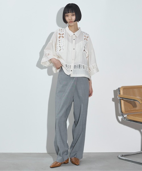 YONFA　ヨンファ　half sleeve shirt ハーフスリーブシャツ THE Yon ブラウス シャツ リボンアクセントルーズフィットハーフ