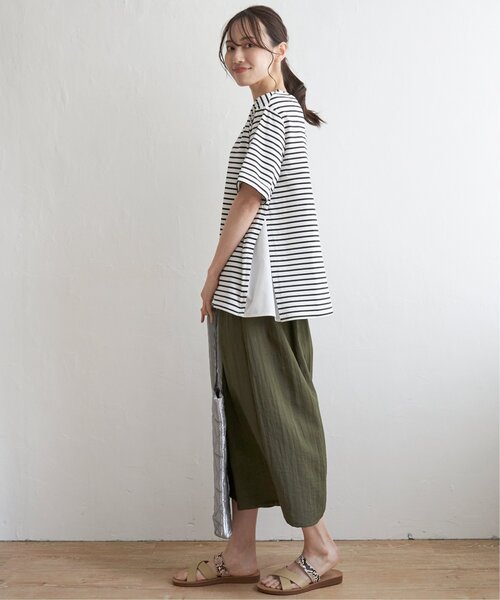 ikka（イッカ）の「【接触冷感／吸水速乾】冷感サイド切替ボーダープルオーバー【UVカット／親子コーデ】（Tシャツ/カットソー・レディース・オフホワイト/ネイビー/グレー/グリーン・L/M/S）」の11枚目の写真