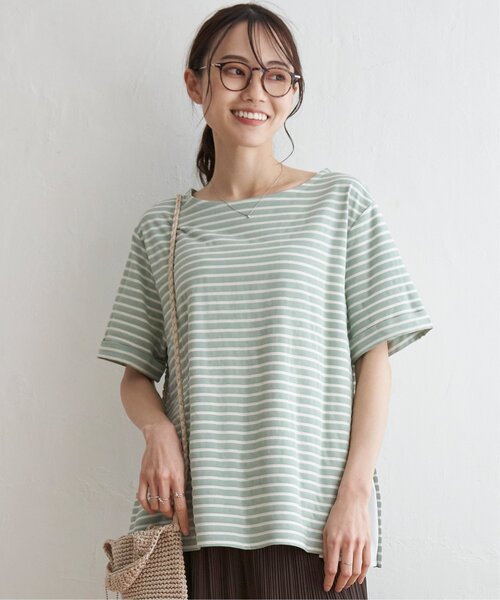 ikka（イッカ）の「【接触冷感／吸水速乾】冷感サイド切替ボーダープルオーバー【UVカット／親子コーデ】（Tシャツ/カットソー・レディース・オフホワイト/ネイビー/グレー/グリーン・L/M/S）」の12枚目の写真
