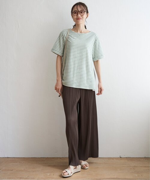 ikka（イッカ）の「【接触冷感／吸水速乾】冷感サイド切替ボーダープルオーバー【UVカット／親子コーデ】（Tシャツ/カットソー・レディース・オフホワイト/ネイビー/グレー/グリーン・L/M/S）」の13枚目の写真