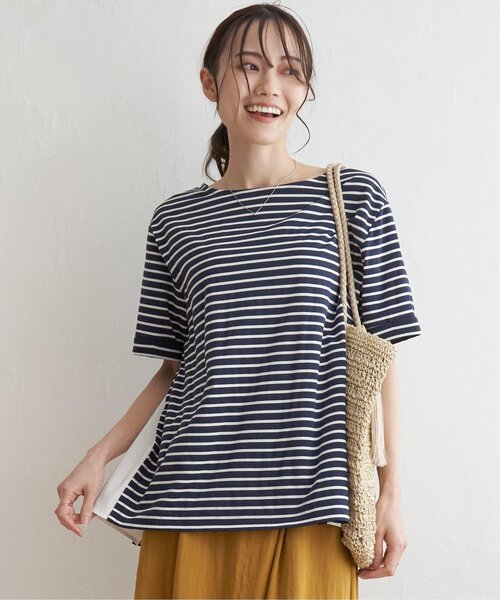 ikka（イッカ）の「【接触冷感／吸水速乾】冷感サイド切替ボーダープルオーバー【UVカット／親子コーデ】（Tシャツ/カットソー・レディース・オフホワイト/ネイビー/グレー/グリーン・L/M/S）」の15枚目の写真