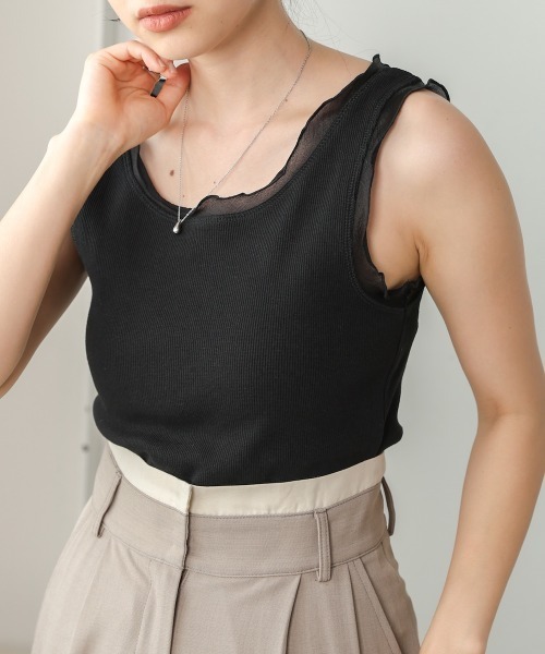 Bab（バブ）の「シアーラインタンクトップ（タンクトップ・レディース・ホワイト系その他/ブラック/グレイッシュベージュ/ブルー・FREE）」の3枚目の写真