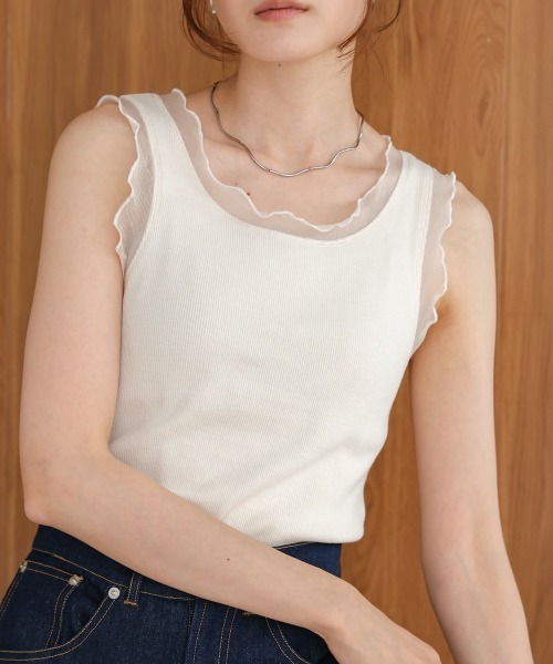 Bab（バブ）の「シアーラインタンクトップ（タンクトップ・レディース・ホワイト系その他/ブラック/グレイッシュベージュ/ブルー・FREE）」の10枚目の写真