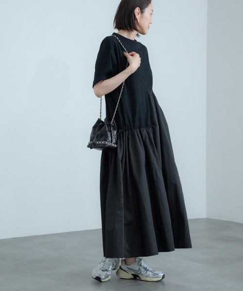 セール】ドッキング半袖マキシワンピース / 半袖 きれいめ