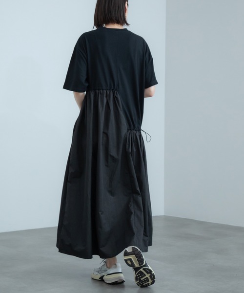 セール】ドッキング半袖マキシワンピース / 半袖 きれいめ タフタ