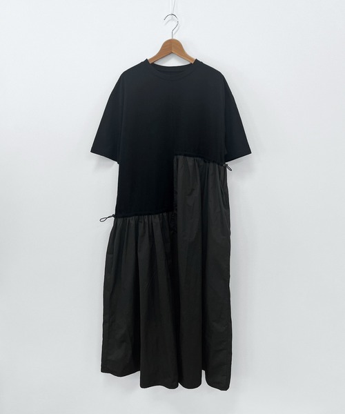 セール】ドッキング半袖マキシワンピース / 半袖 きれいめ タフタ