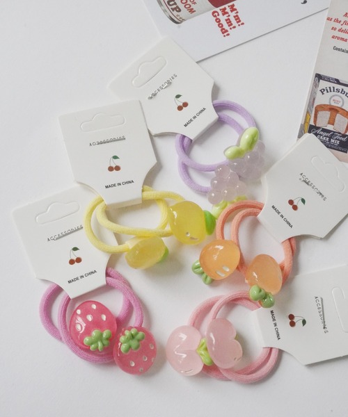 ぷっくりイチゴ♡ベビーヘアクリップ ヘアゴム いちご - ヘア