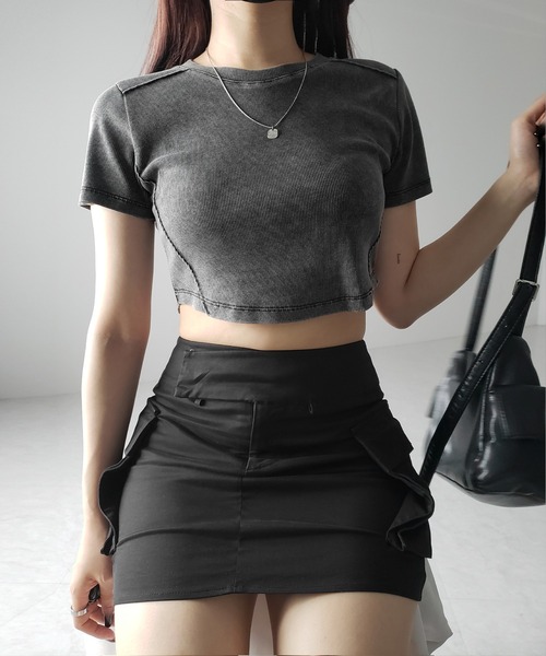 me+em select（ミームセレクト）の「ヴィンテージショートリブＴシャツ ／ vintage short  lib T-shirt（Tシャツ/カットソー・レディース・ブラック・FREE）」の6枚目の写真